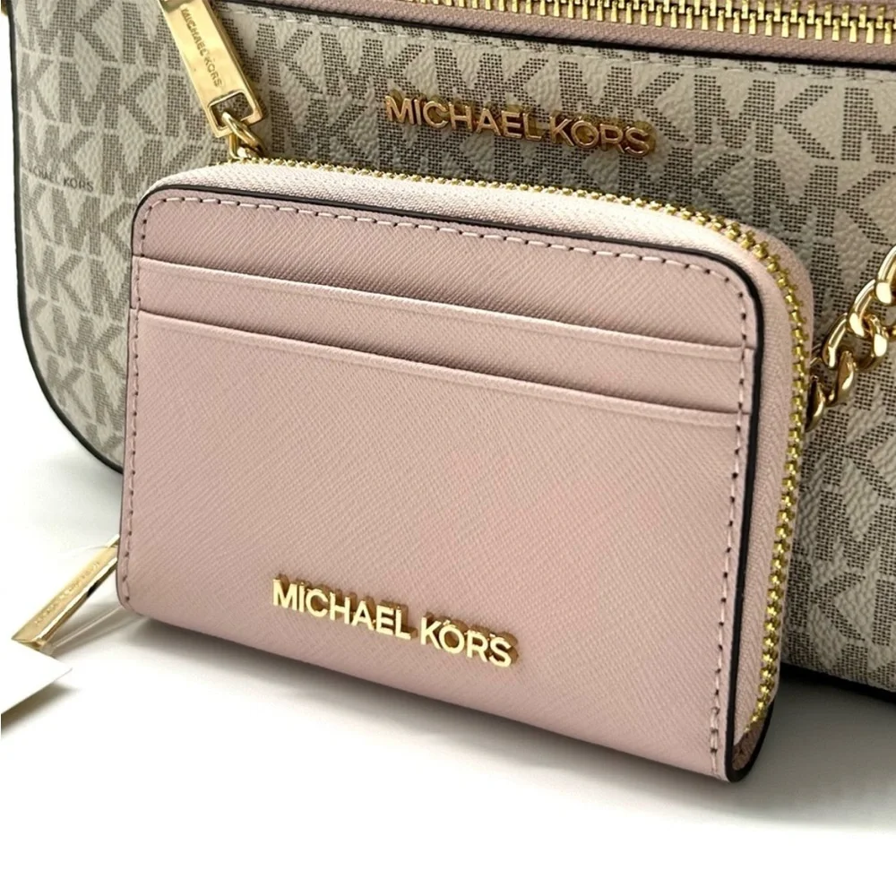 Michael Kors Jet Set LG Signature Logo Crossbody Bag & Matching Card Case Wallet